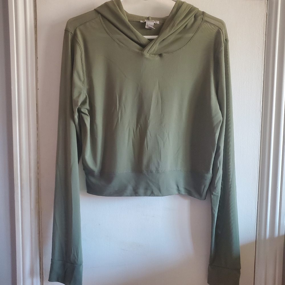 Forever 21 Active Sheer Mesh Pullover sweater Hooded Size L Gym grunge alt